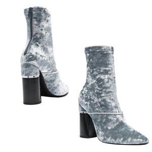 PHILLIP LIM KYOTO CRUSHED STRETCH VELVET CLOUD/SILVER WOMEN'S ANKLE BOOTS SZ 39